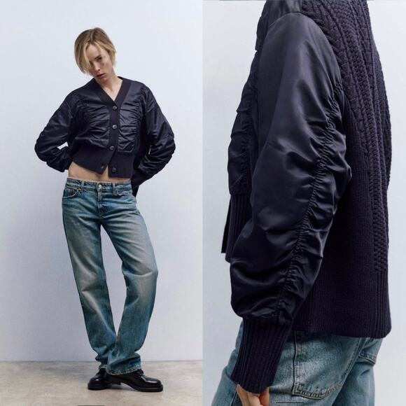 ZARA Knit Puffer Combo Cardigan Sweater - Picture 4 of 9